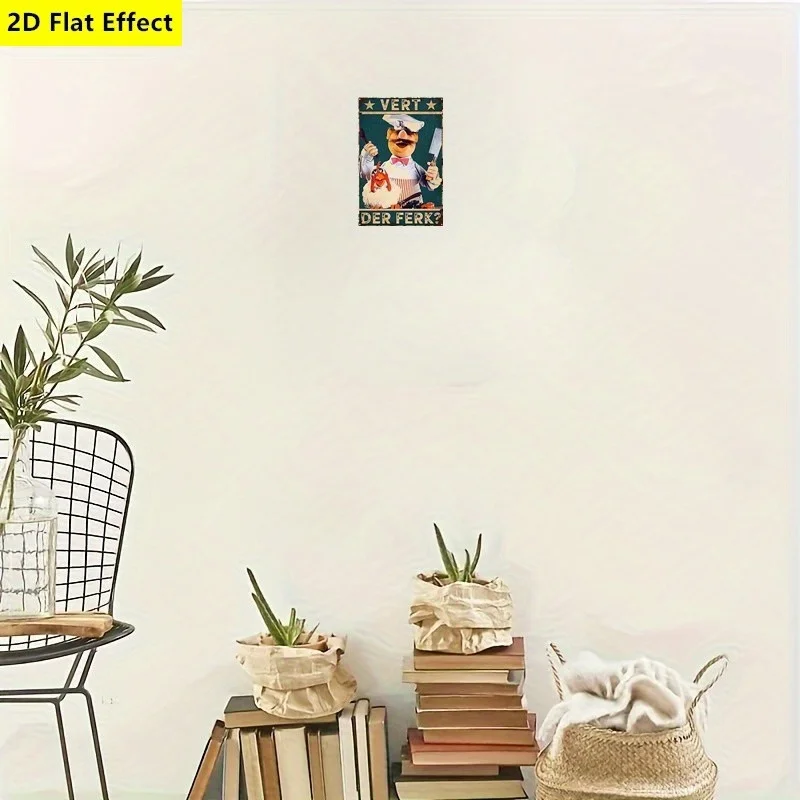 2D flat Metal, retro Swedish chef wall brand. Chef character design, 2D flat effect, no power required, easy to install on walls