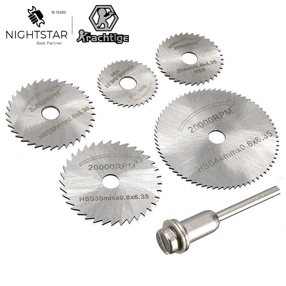 6Pcs HSS Circular Rotary Blade Wheel Discs Mandrel for Metal Rotary Tools + 1 Extension Mandrel Krachtige Saw Blades