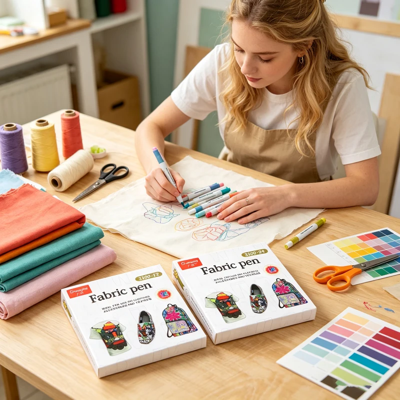 GuangNa 12/24 Colors Permanent Fabric Markers, Soft Brush Paint Pens for DIY Painting on T‑Shirts, Clothes, Canvas, Shoes Caps