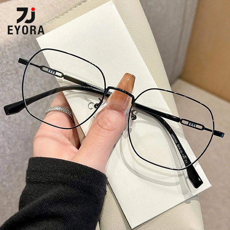 

EYORA Currents Reading Glasses for Women Square Metal Anti Blue Light Photochromic Glasses Optical Lenses with Prescription