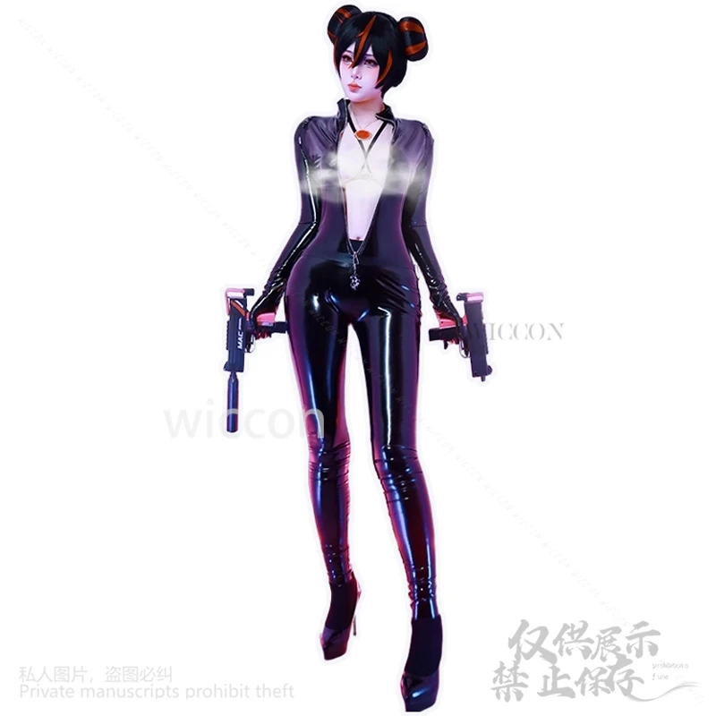 Anime NIKKE The Goddess Of Victory Cosplay Quency Costume Sexy Jumpsuit Black PU Leather Fox Mask Wig For Girls Woman Customized