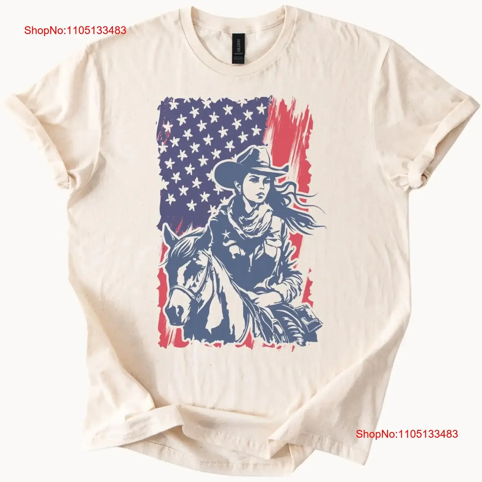 

Patriotic Cowgirl Horse T Shirt American Flag Western vintage Washed homme fashion Soft Versatile Casual Top For Everyday Wear