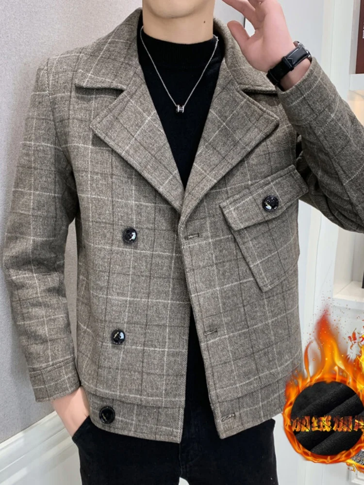

ort Men's Woolen Plaid Suit Casual Ele Autumn Winter Korean Sle Loose Coat Youthful Knitwear Faionable Windbreaker
