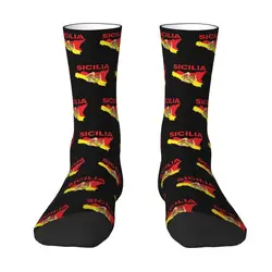 Cool Map Of Sicily Trinacria Socks Women Men Warm 3D Print Sicilian Pride Basketball Sports Socks