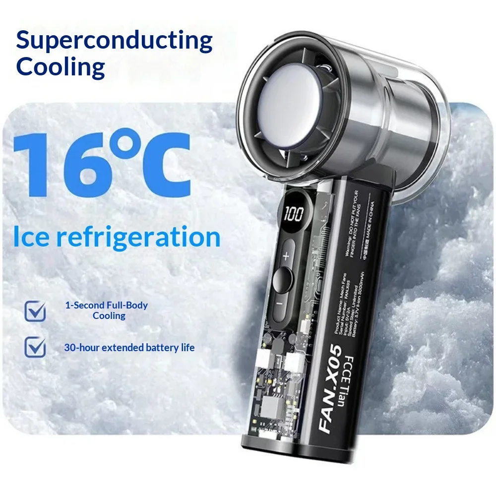 Dual Wind Speed Handheld Mini Fan Semiconductor Ice Cold Portable USB Rechargeable Hanging Neck Outdoor Travel Student Desktop C