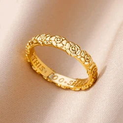 Rose Flower Rings For Women Gold Color Stainless Steel Ring Female Engagement Wedding Party Ring Fashion Finger Jewelry Gift