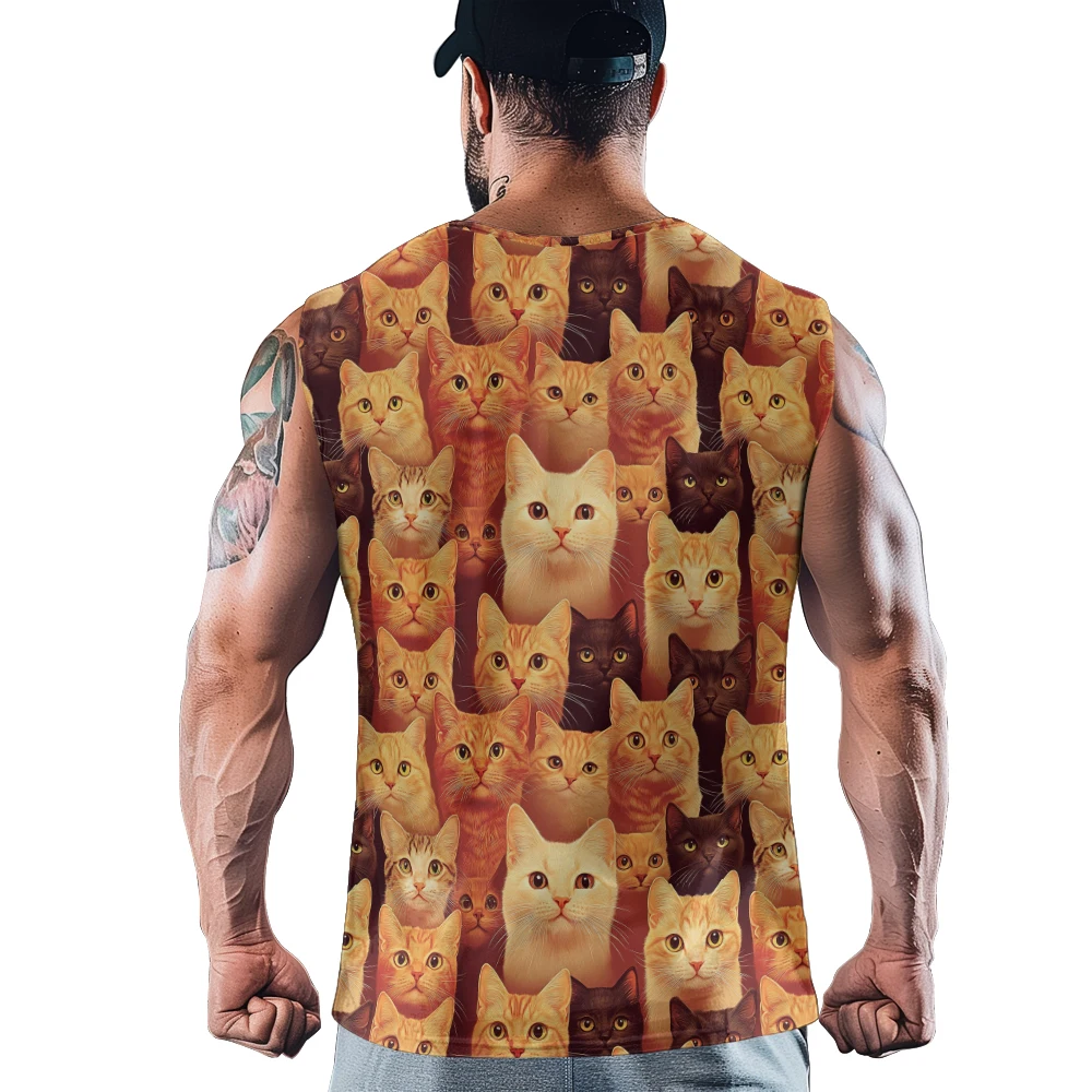 

White Black Cats Kitty Men Tank Top Gym To Street Sleeveless Color Summer Breathable Training Fit Vest Muscle Fitness Clothing