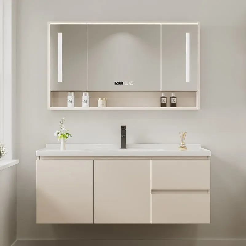 for Intelligent Solid Wood Washbasin Combination Bathroom Cabinet Simple Modern Integrated Sink Vanity Unit