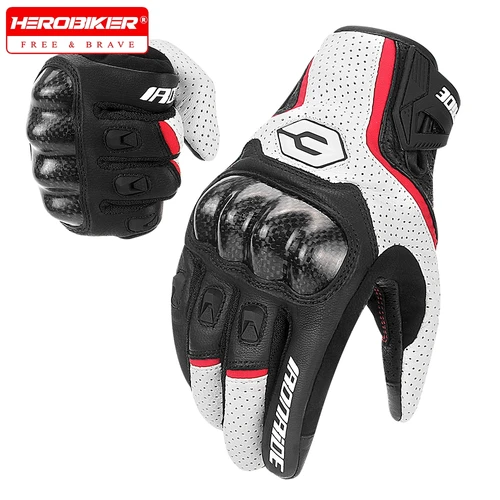Guantes de cuero para hombre, Guantes transpirables de verano para carreras de motos, Guantes protectores para Moto y Motocross