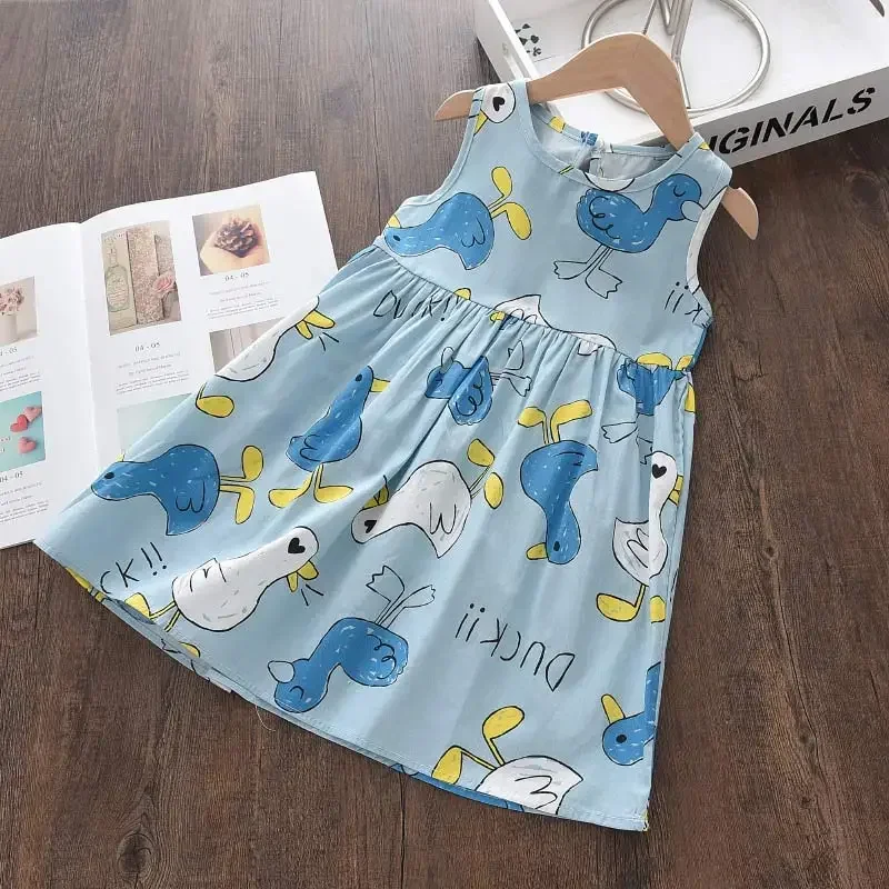 Bear Leader Summer Girls Dress Casual Princess Dresses Sleeveless Print Flower Costumes Kids Vestidos Cotton Floral Dress 2-7Y