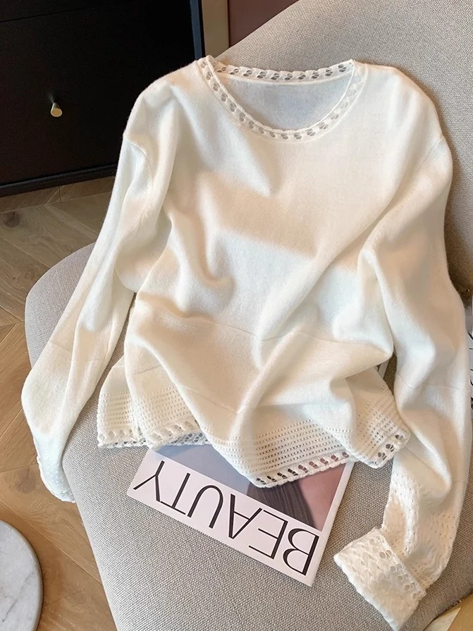 루즈하고 편안한 니트웨어 라운드 넥 부드러운 가을 겨울 고품질 탑 우아한 소녀용 긴팔 스웨터