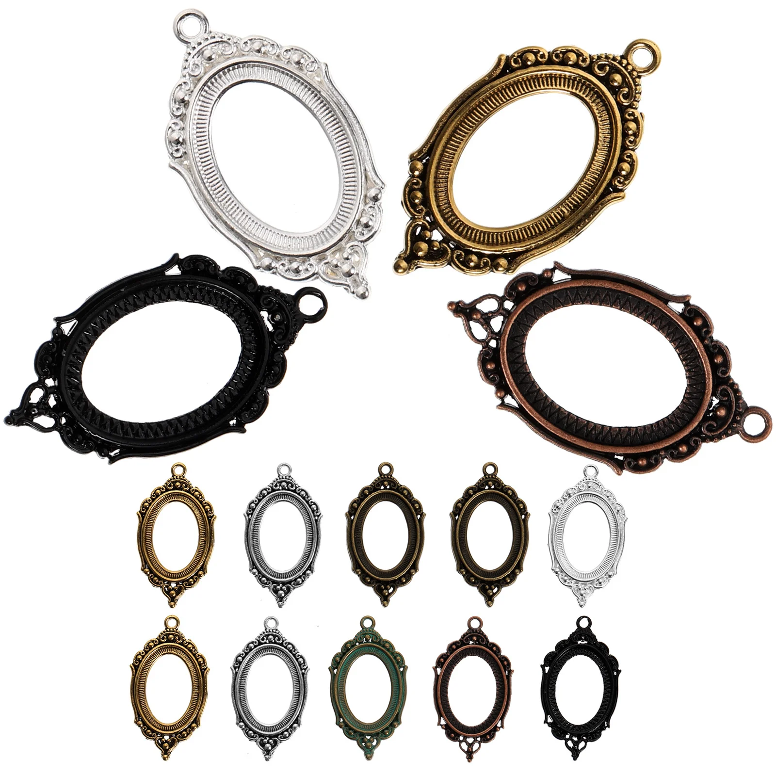 21 قطعة قواعد قلادة الحافة المصنوعة من السبائك طراز عتيق يمكنك صنعها بنفسك مادة حرفية لصنع المجوهرات إكسسوارات صواني قلادة لصنع المجوهرات #3