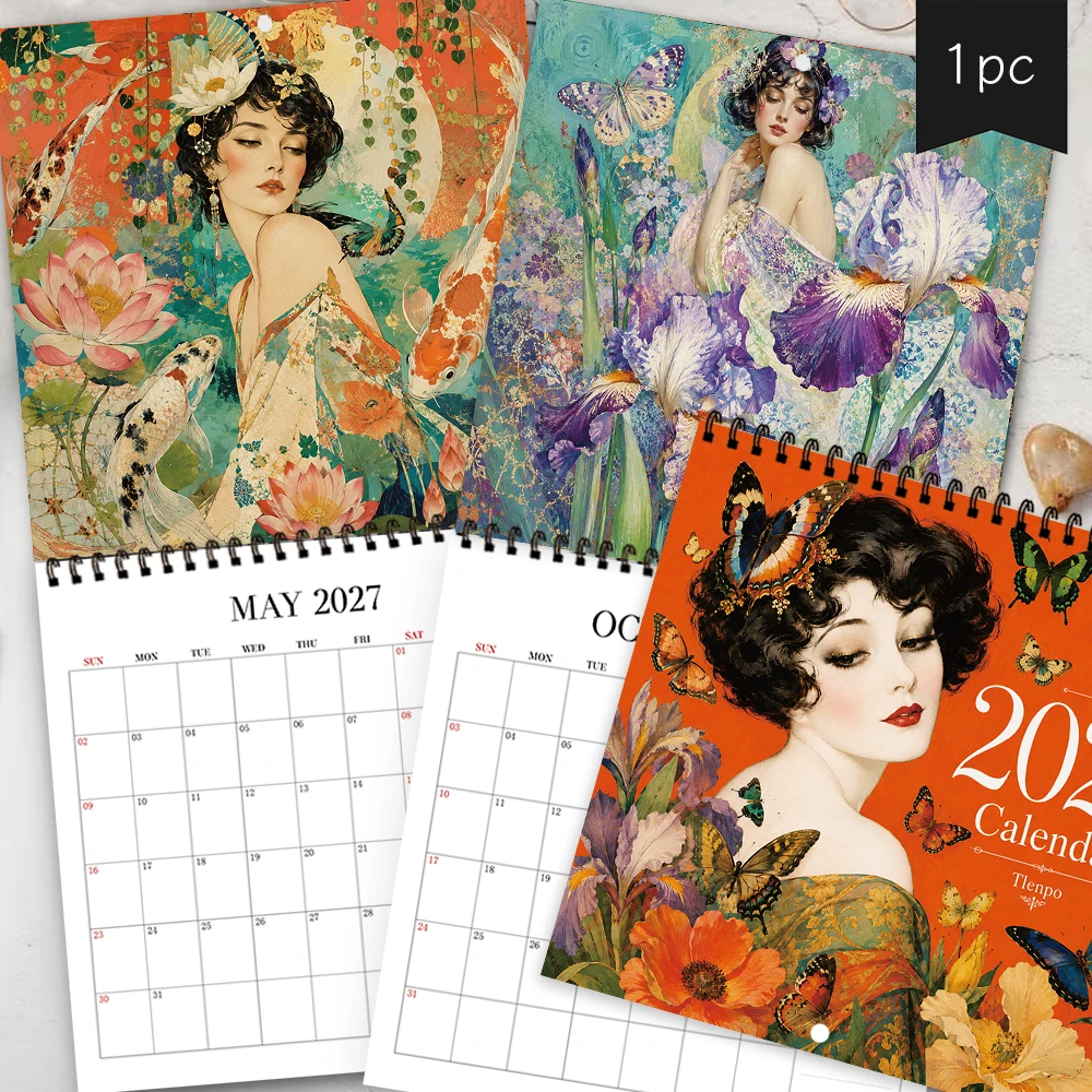 1pc 2027 Wall Calendar, Vintage Beauty Theme,12-Month Monthly Planner, Perfect Gift For Back-to-School Season,Christmas,New Year