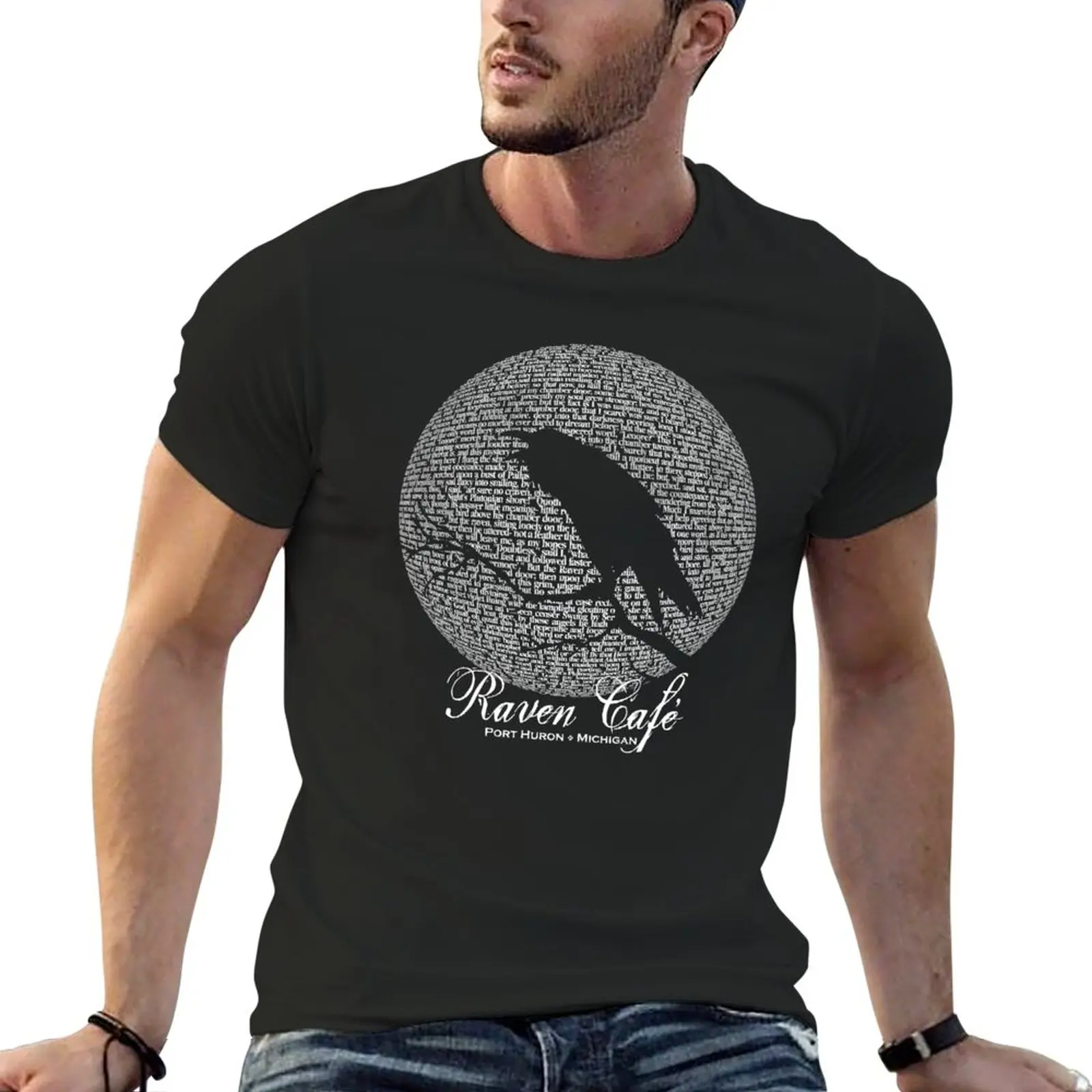 Camiseta de The Cuervo Moon Poem para hombre, ropa estética informal con estilo, remera negra, remera de Batman poe-cuervo café, novedad