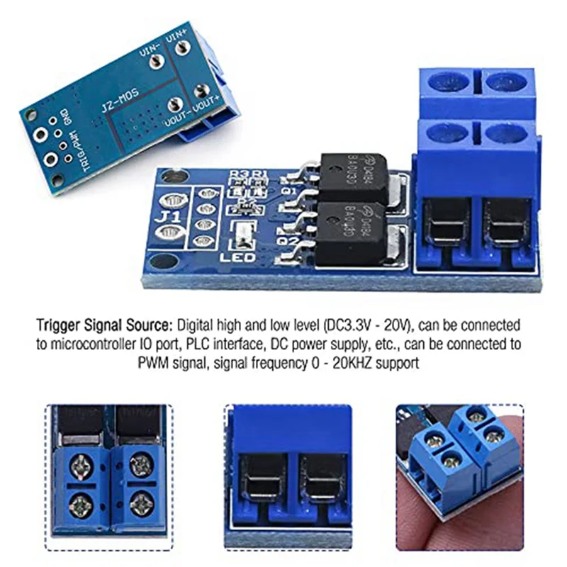 Módulo de movimentação do interruptor do MOSFET do controlador da velocidade do motor, poder superior duplo, 0-20KHz, PWM, C. C. 5V-36V, 15A, 30A máximo, 400W, 30 PCes