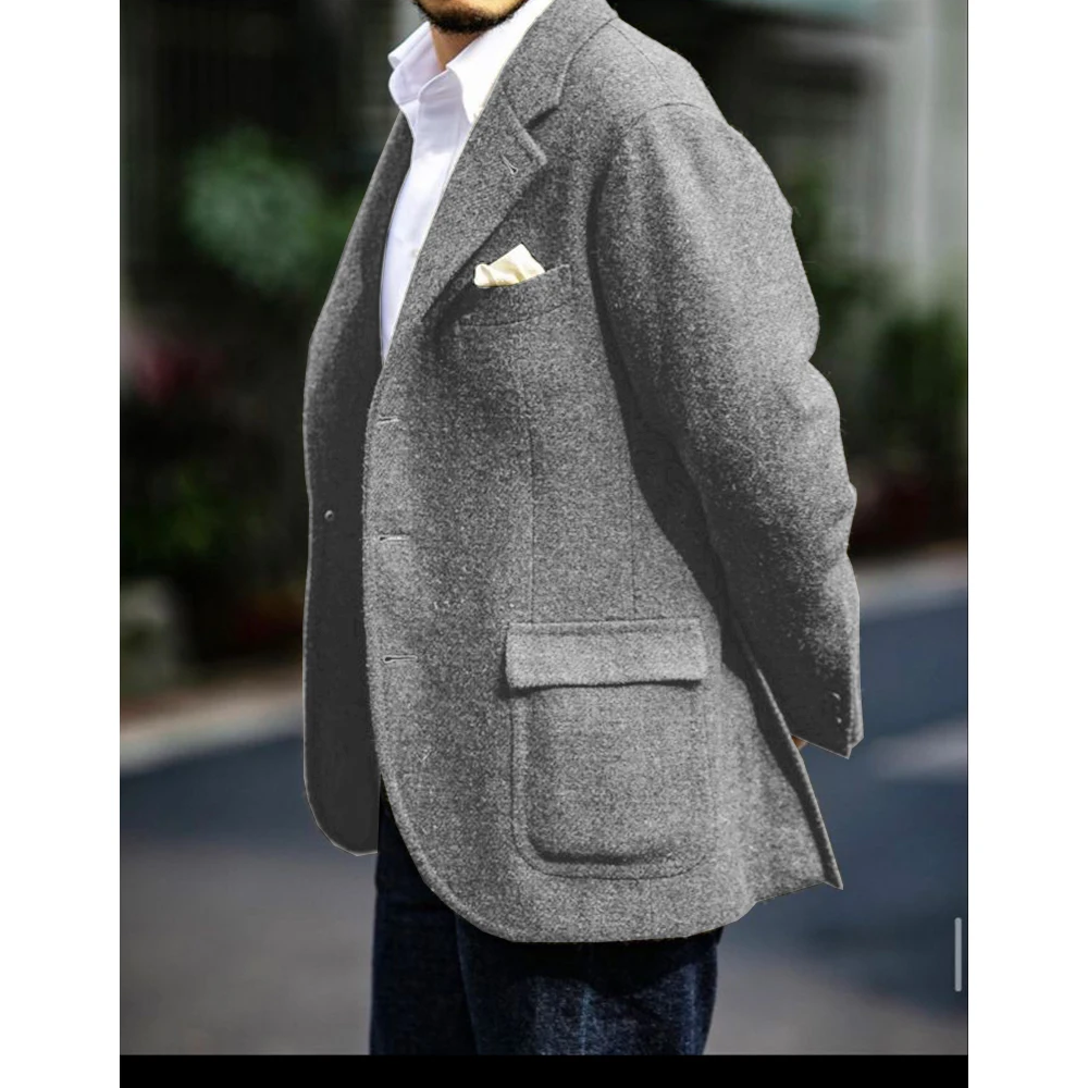 Men Wool Suit Jacket Single Breasted Casual Fashion Slim Fit Comfortable Elegant Blazer Business Office Wear Mens Tweed Coat For