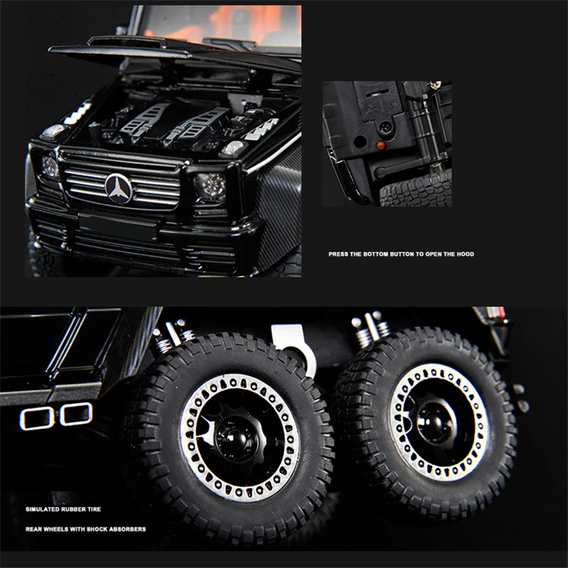 1:20 G65 G63 6*6 Big Tire Alloy Car Model Diecast Metal Toy Off-Road Vehicles Car Model Sound and Light Simulation Children Gift