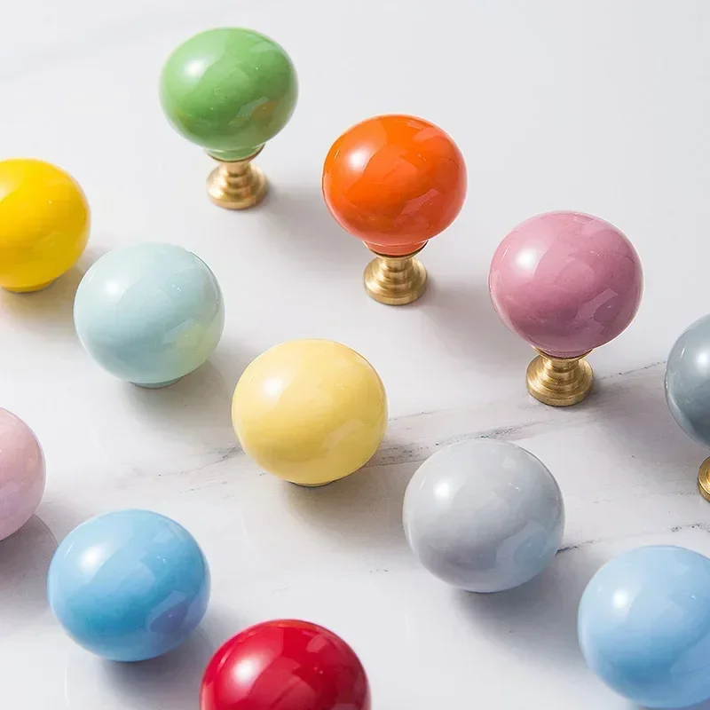 Color Ceramic Handles, Modern Minimalist High-end Children's Room Wardrobe, Door Cupboard Cabinet Drawer, Cute Round Ball Handle