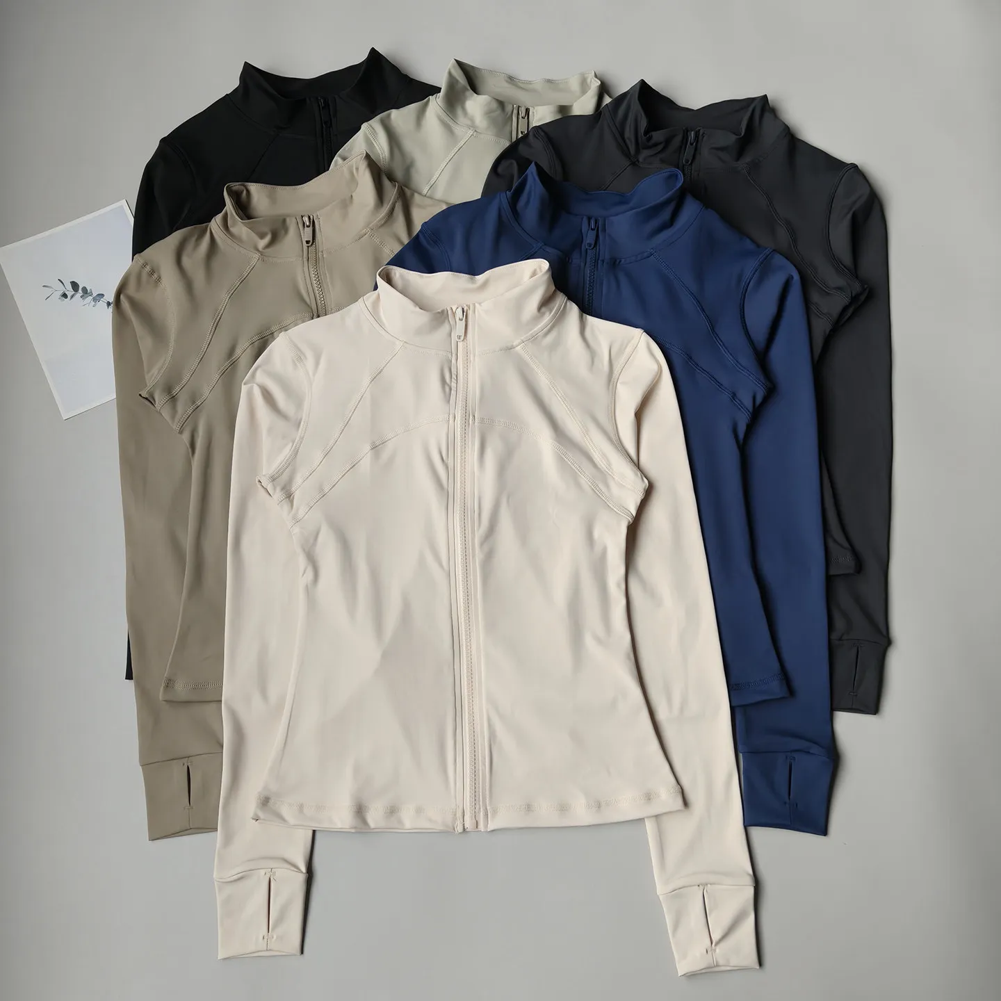 AliExpress NONE Stand Collar Fitness Jacket, Women's Slim Fit Workout Coat, Breathable for Cycling & Pilates Training