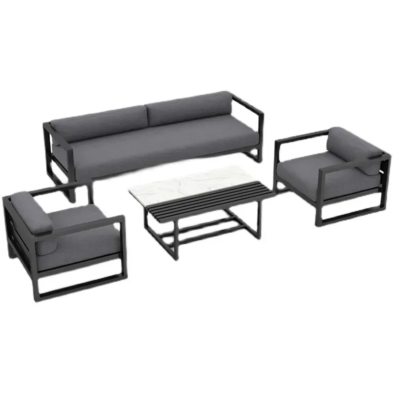 Sofa ze stopu aluminium, stolik kawowy, krem do opalania na zewnątrz, wodoodporny dziedziniec, ogród na zewnątrz, nowoczesne, proste meble