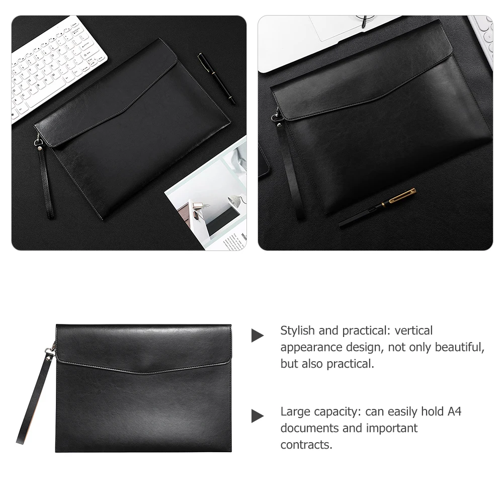 

Large Capacity File Bags Waterproof Pu Document Pouch A4 Size Office Use Buckle Portable Folder Storage Container