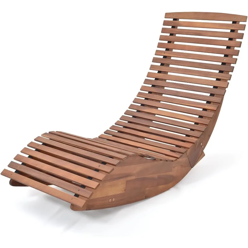 a Outdoor Acacia Wood Rocking Chair, Porch Rocker with Widened Slatted Seat and High Back, Wooden Rocking Patio Chair,