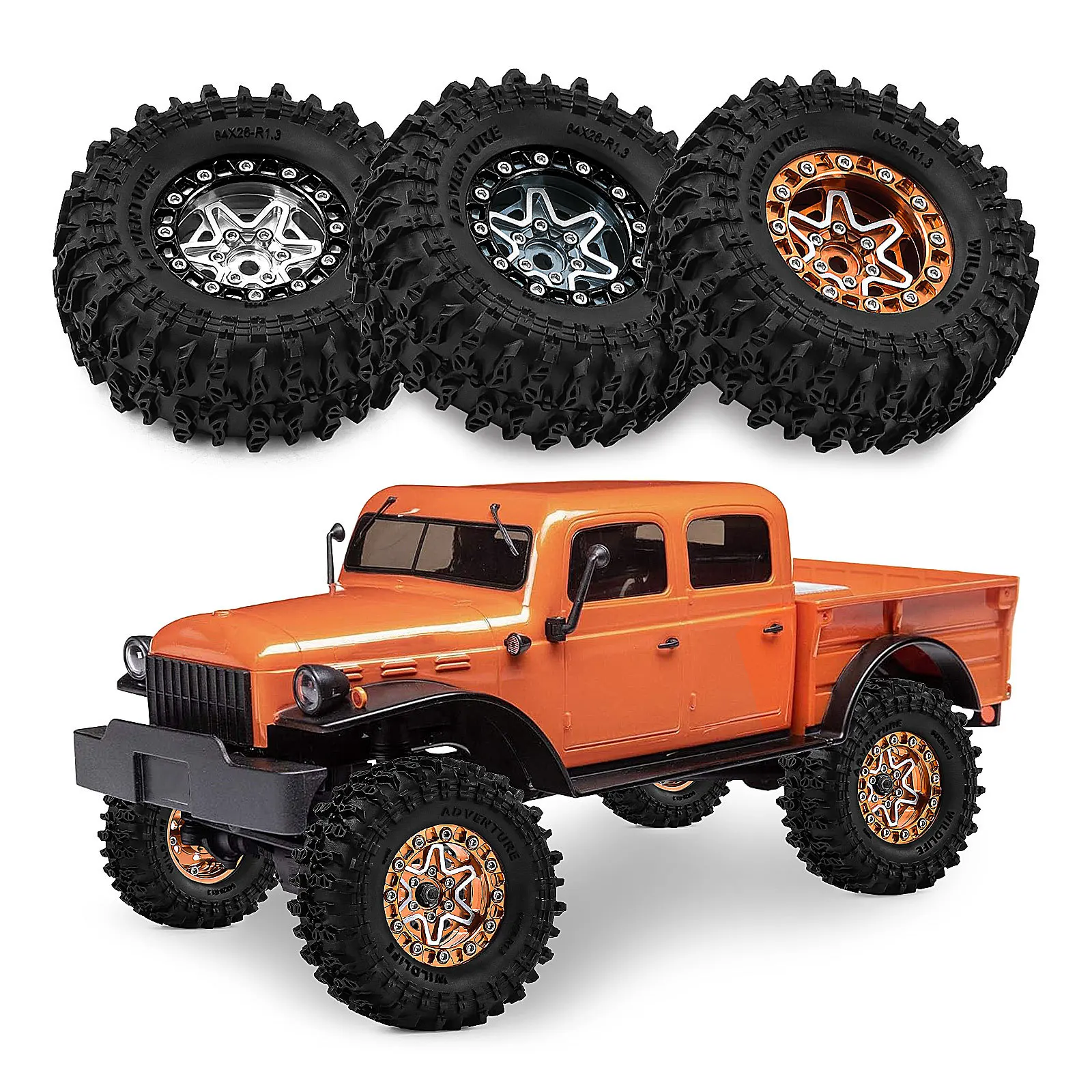 

4pcs 1.3 inch Aluminum Beadlock Wheel Rim and Rubber Tire for 1/18 Ascent-18 TRX4M 1/24 Axial SCX24 FCX24 FMS RC Crawler Car
