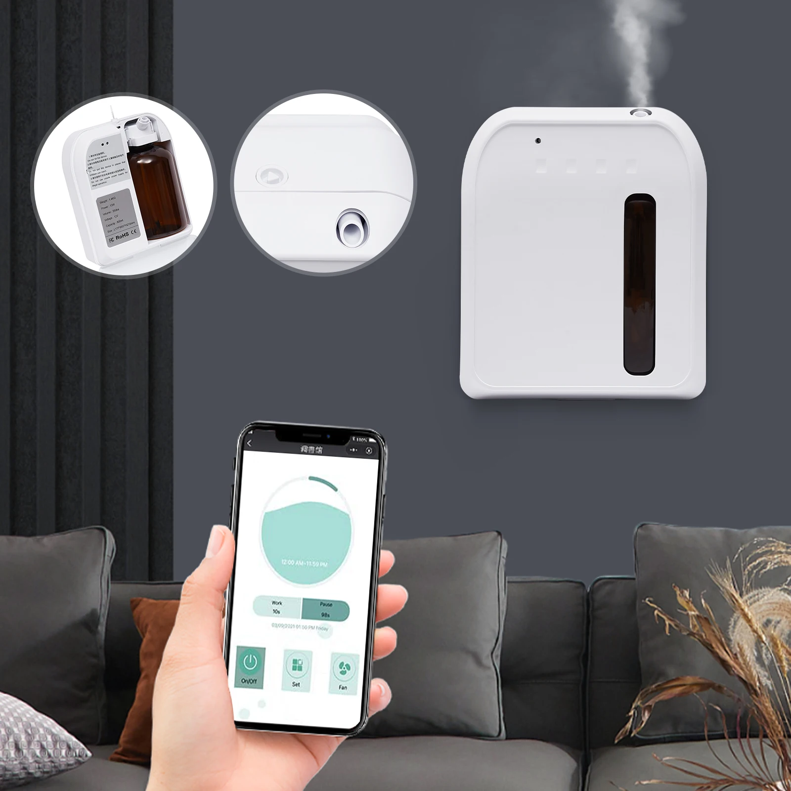 

800ML Diffuser Air Machine, Scent Fragrance Oil Smart Waterless Aromatherapy Essential for Home Commercial Room, Office, Spa