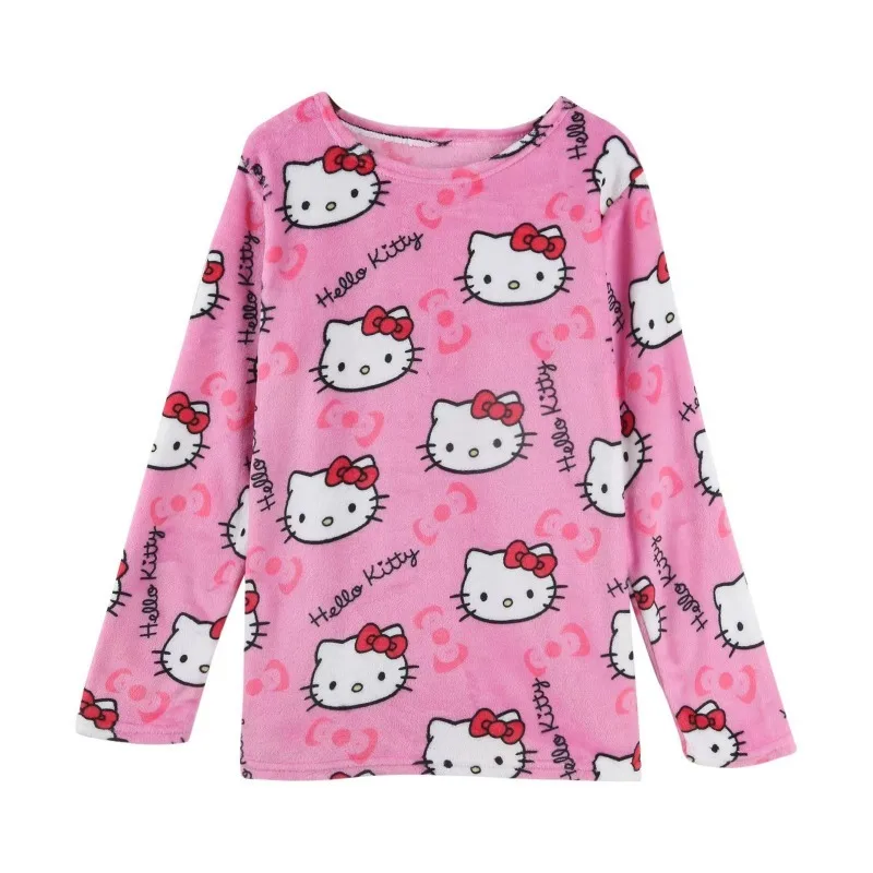 Sanrio Hello Kitty Kawaii Loungewear Set Loose Flannel Ladies Pajama Pants Girl Autumn Women Casual Cute Home Clothing