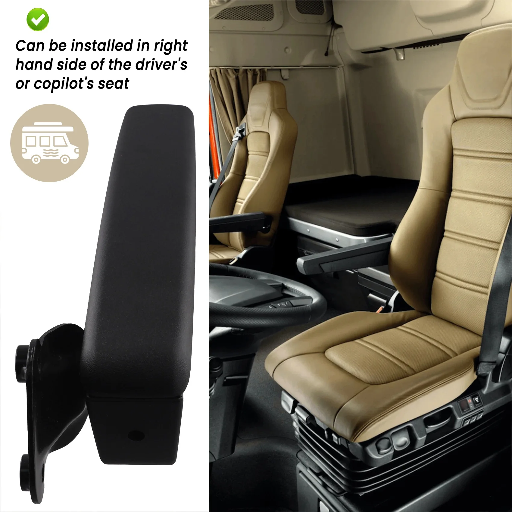 

Better-Car Seat Armrest Adjustable 0‑120° Range Right Hand Rest Universal For Iveco Motorhome