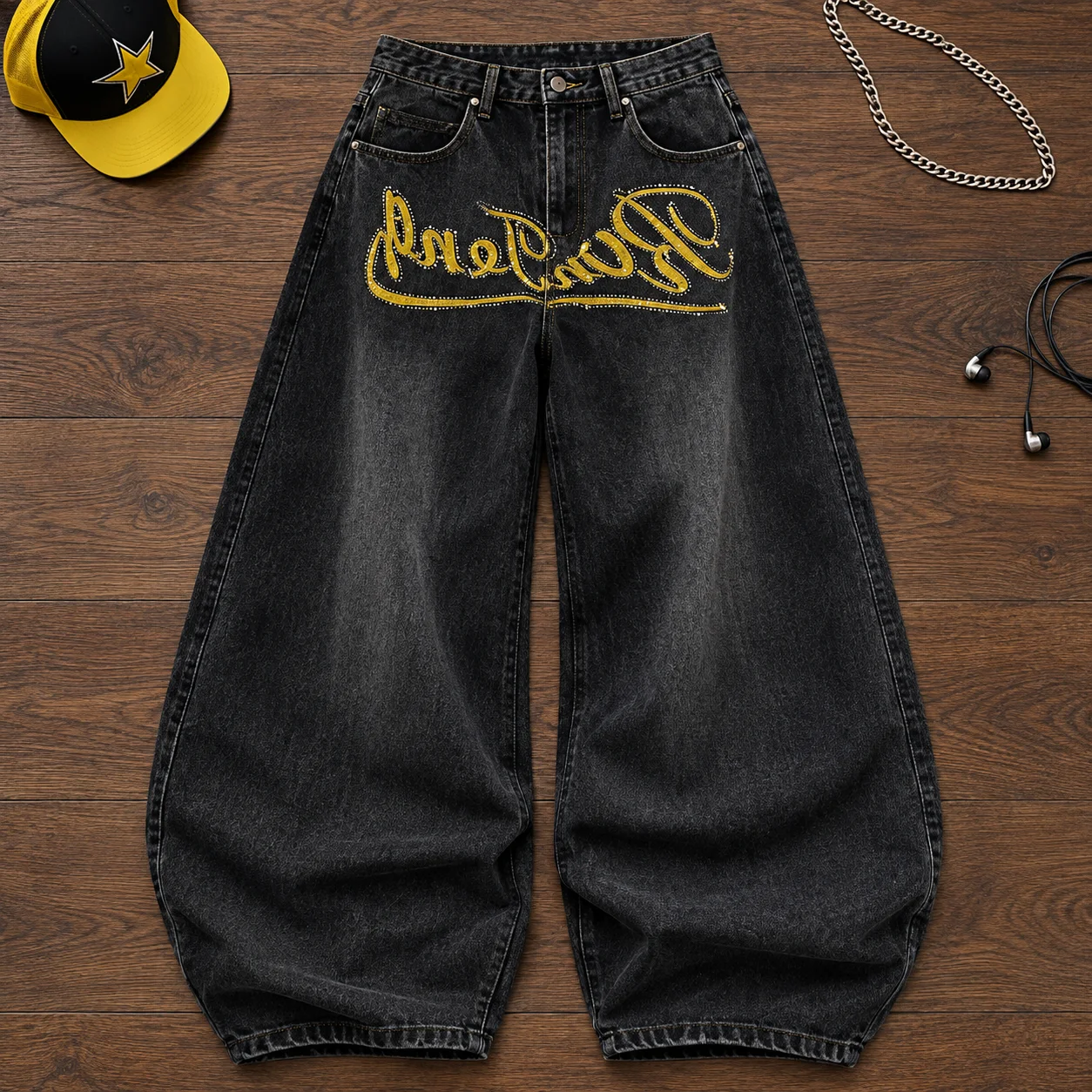 Straight Trousers Hot Diamond Letter Embroidered Baggy Jeans Women Vintage High Waist Black Denim Pants Slim Fit Casual Jeans
