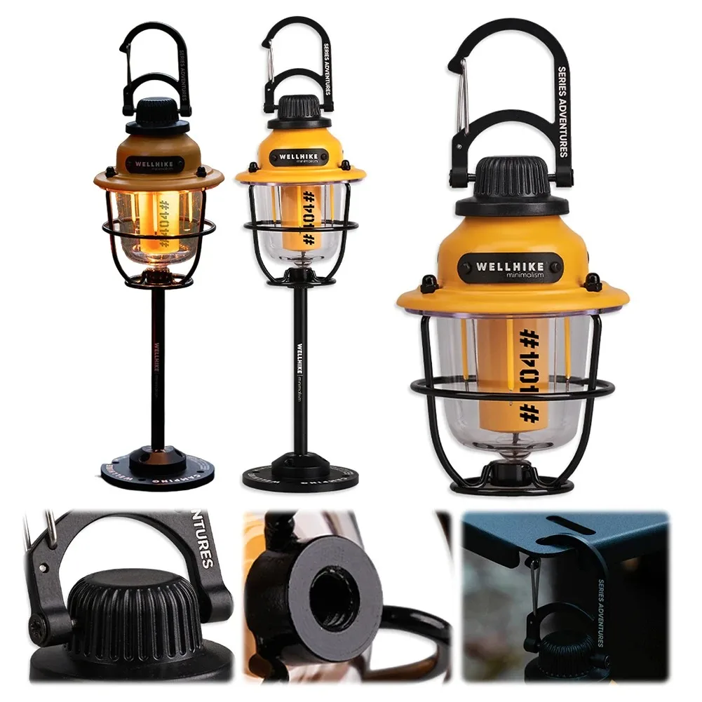 LED Camping Lamp Outdoor 4 Modes Vintage Pendant Light Camping Ambient Light Portable Rechargeable Waterproof Tent Light