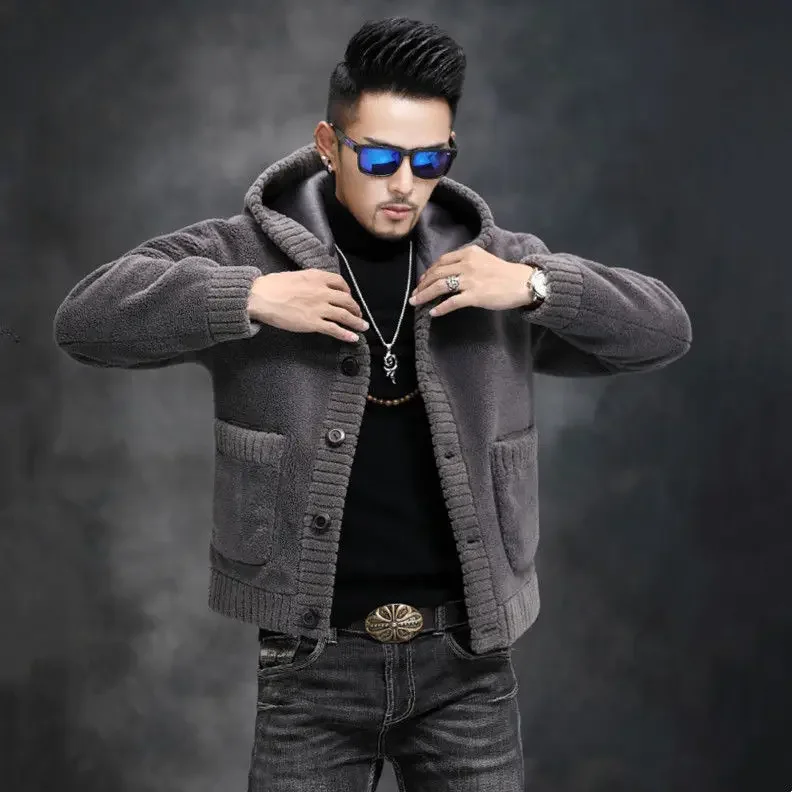 

Осень-зима 2022, новые модные теплые мужские куртки, пальто из овечьей шерсти, мужская повседневная свободная куртка с капюшоном, мужские топы