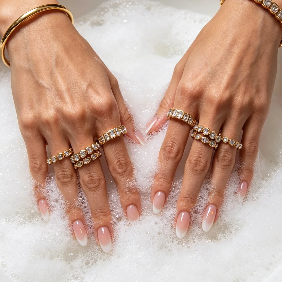 Salircon 4Style Round Water Drop Heart Zircon Rings Women Minimalist PVD18K Gold Color Stainless Steel Rings Jewelry Waterproof