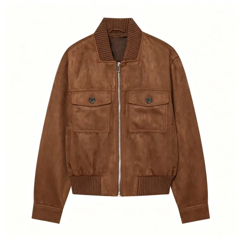 Women's Pocket Decoration Suede jacket Autumn Long Sleeve Coats Female Casual Minimalist Jacket Elastic waist cuff design Tops