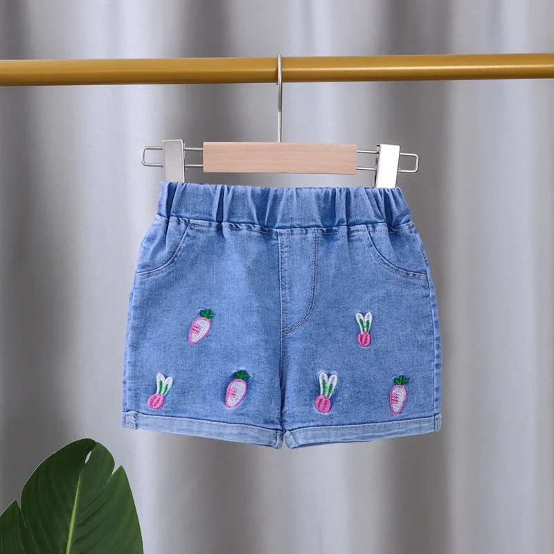 New Summer Girls Love Denim Shorts Teenage Girl Casual Fashion Shorts Kids Children Flowers Embroidery Jean Short for Girls