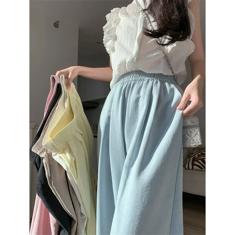 Pantaloni estivi larghi sottili Pantaloni lunghi gialli da donna Pantaloni larghi estivi da donna dritti a vita alta neri in seta di ghiaccio