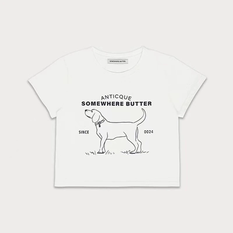 Cute Girl Summer Casual ort Sve T-irt Dog Letter Print Loose Fit round Ne Regular Length Cotton 00% Youth Sle