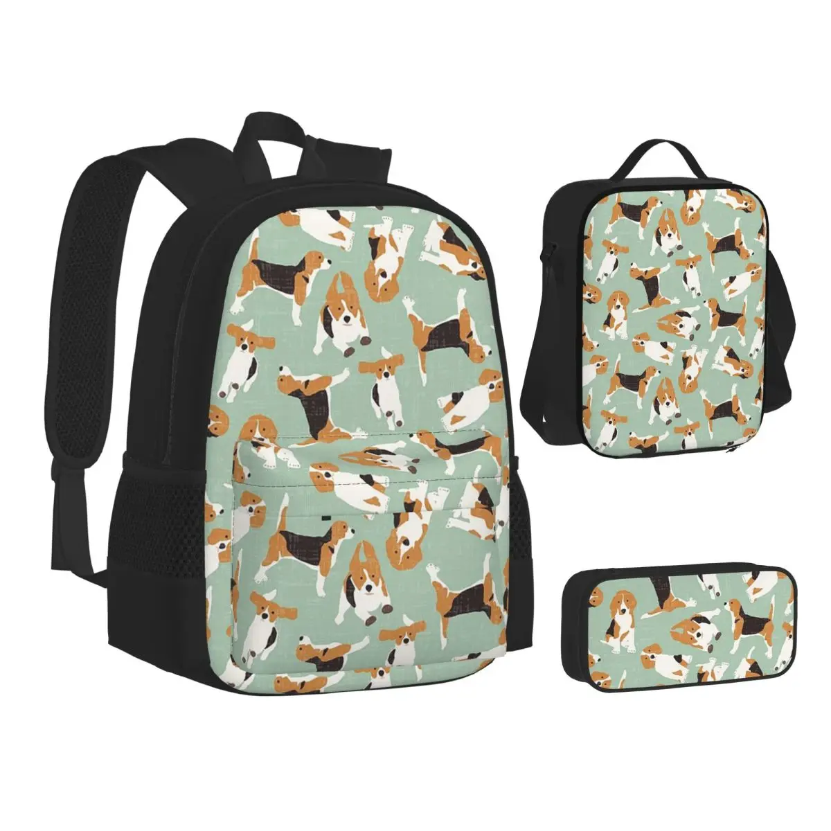 

Beagle Scatter Mint Backpacks Boys Girls Bookbag Students School Bags Kids Rucksack Lunch Bag Pen Bag Three-Piece Set