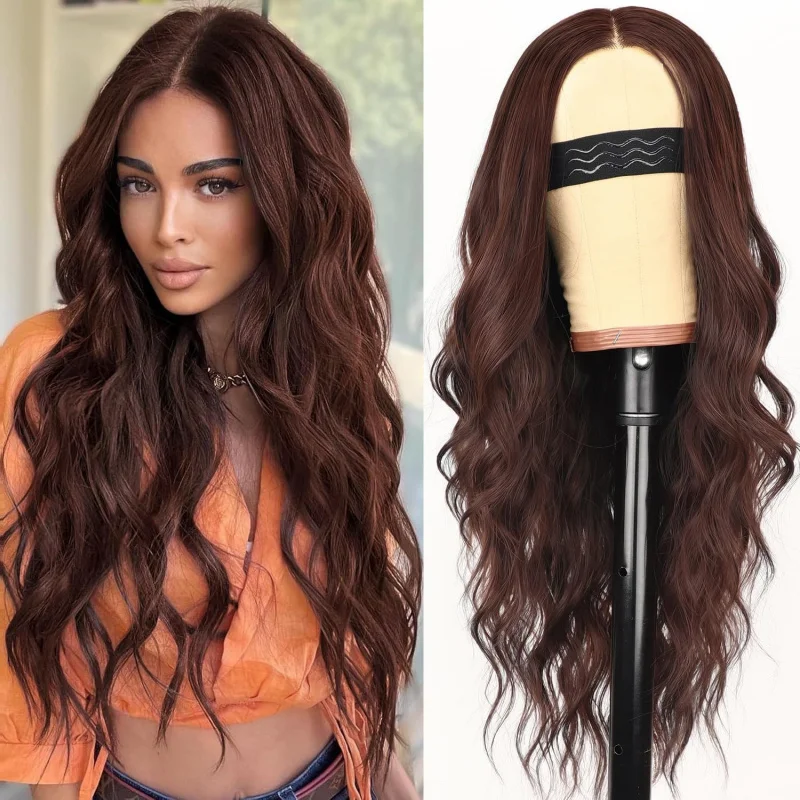 

European and American style glue-free lace front wavy long curly synthetic , small T-part wig
