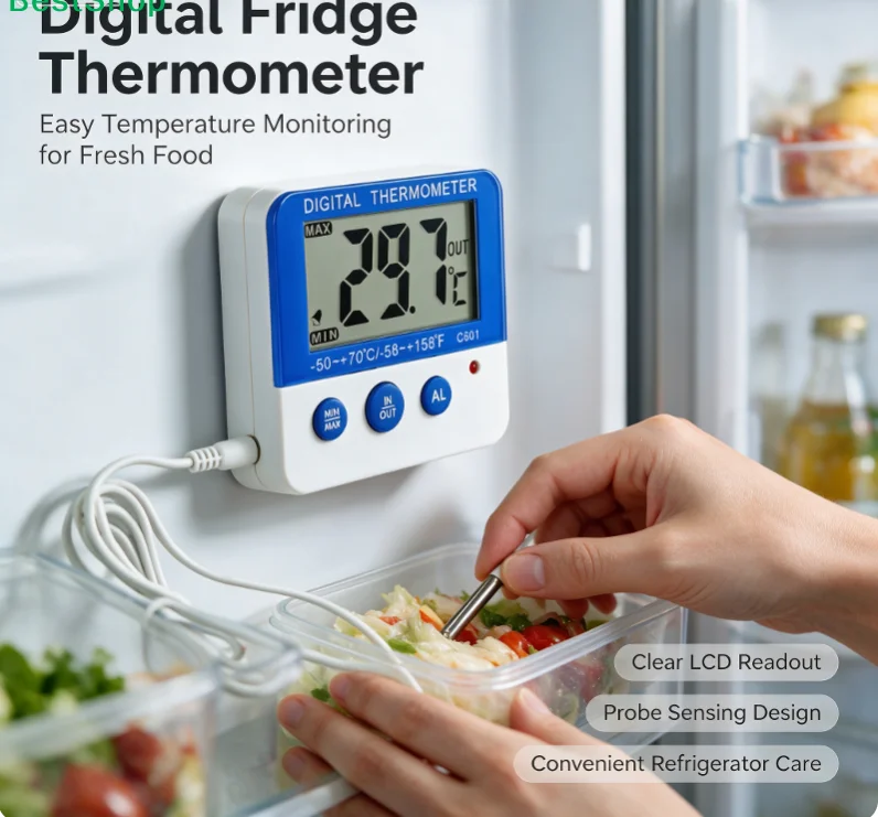 1Pcs LCD Display Digital Fridge  With Alarm And Max Min Temperature Digital Freezer  For Indoor Outdoor