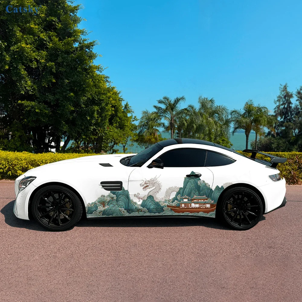 

Mountain Peak Boat Dragon Car Vinyl Wraps Decal Self-adhesive PVC Sticker Suitable for Trucks SUV Decor Auto Accessories Gift