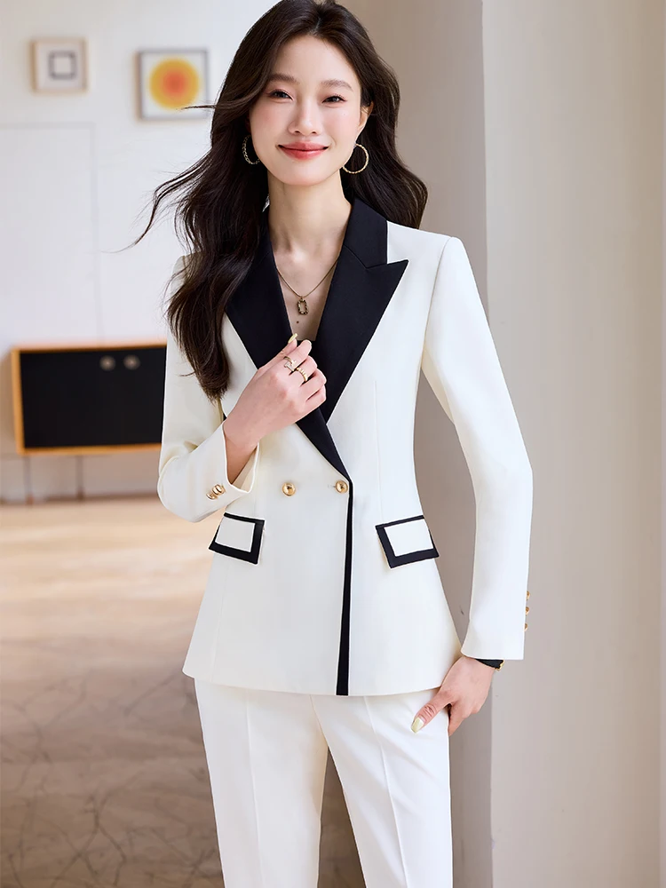 Модный женский брючный костюм, женский рабочий комплект из 2 предметов, хаки, бежевый, черный, женский формальный пиджак и брюки