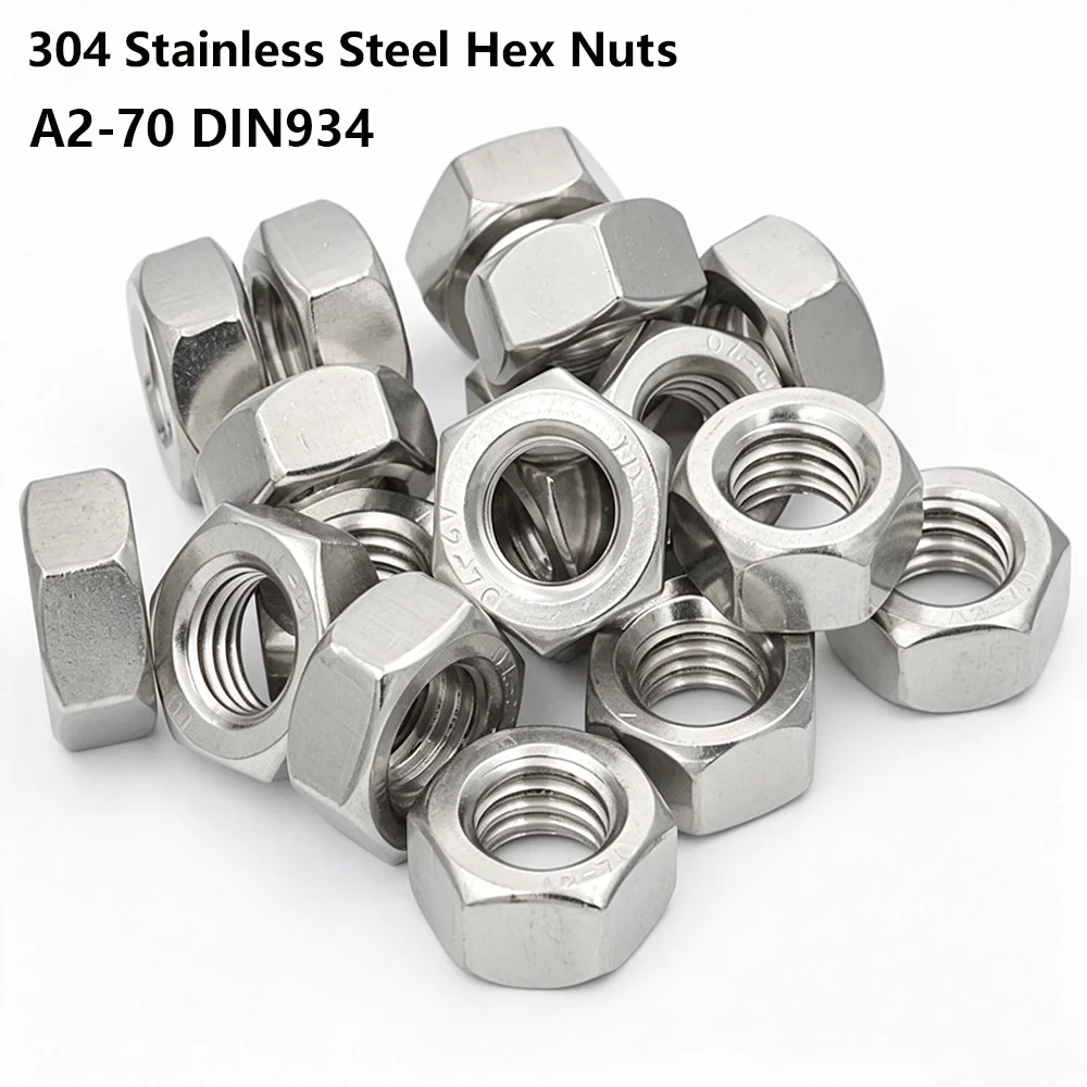 304 Stainless Steel Hex Nuts A2-70 DIN934 Metric Thread Hexagon Nut Fastener M3 M4 M5 M6 M8 M10 M12 M16