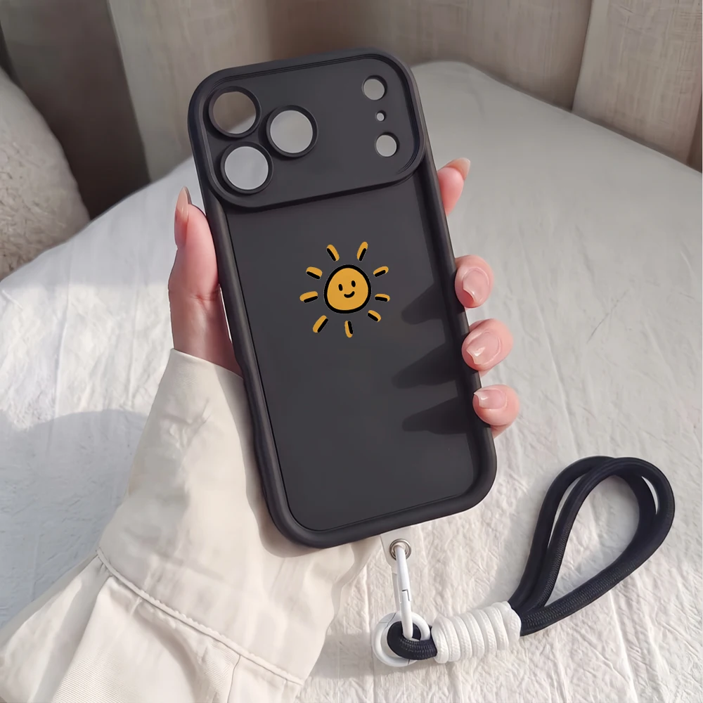 Cartoon Sun Lanyard Phone Case For Samsung Galaxy Note 20 S25 S26 Plus S24 S23 FE S24 S25 S23 Ultra A57 A55 5G SIlicone Cover