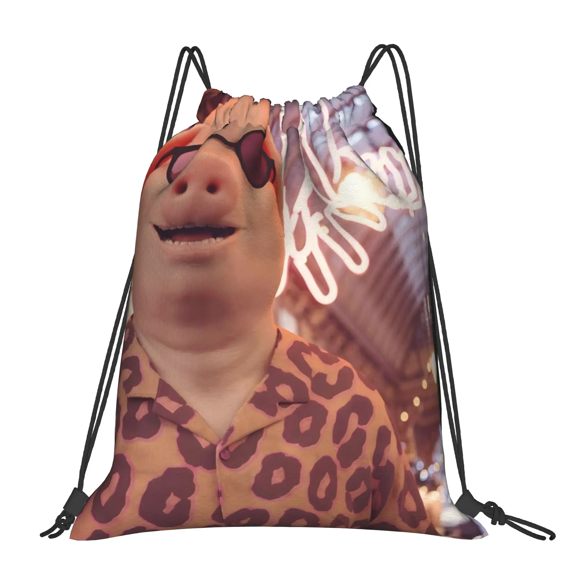 John Pork 4 John Pork Portable Sports Drawstring Backpack Riding Backpack Gym Clothes Drawstring Bags