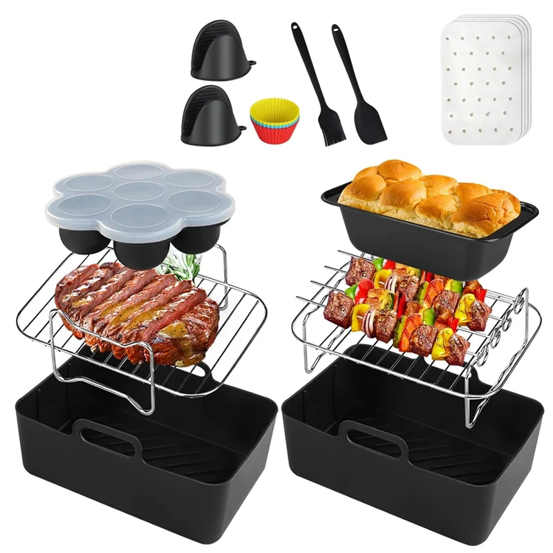 

BOFO Silicone Air Fryer Liner,Air Fryer Accessories For Ninja Dual AF300UK AF400UK Reusable Dual Air Fryer Racks Easy Install