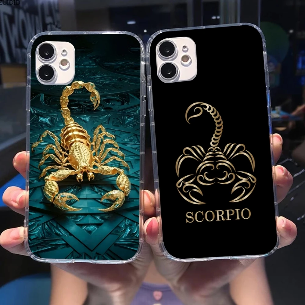 Colored Golden Scorpio Mobile Cell Phone Case for iPhone 16 15 14 13 12 11 X XR XS 8 Pro Max Plus Mini Clear Transparent Cover