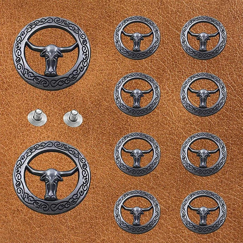 5PCS 29mm Screw Back Oxhead Conchos for Leather Ornament Cowboy Western Texas Leathercraft Buttons