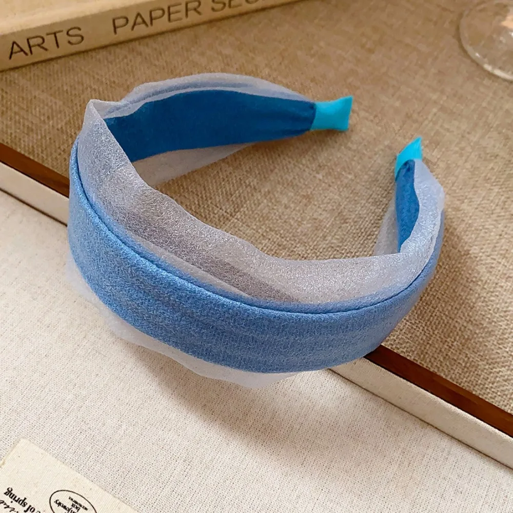 

Temperament Korean Style Women Hair Hoop Sweet Mesh Chiffon Headband All-match Headwear Wide Edge Hairband Wash Face